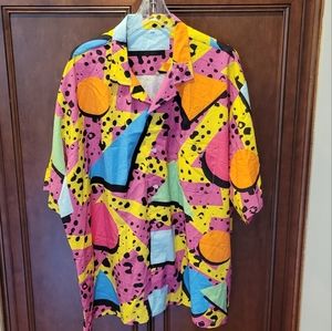 Multicolored Geometric bright Print Button down Front Collared Shirt Sz 3XL